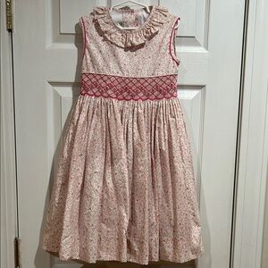 Marco & Lizzy Smocked Embroidered Pink Patterned Dress with Ruffle Collar